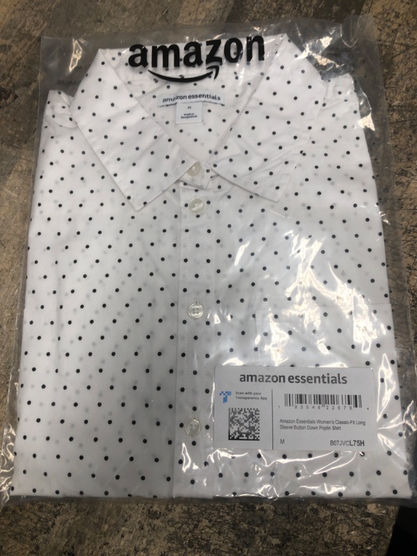 Photo 2 of Amazon Essentials Women's Classic-Fit Long-Sleeve Button-Down Poplin Shirt Medium White, Dots