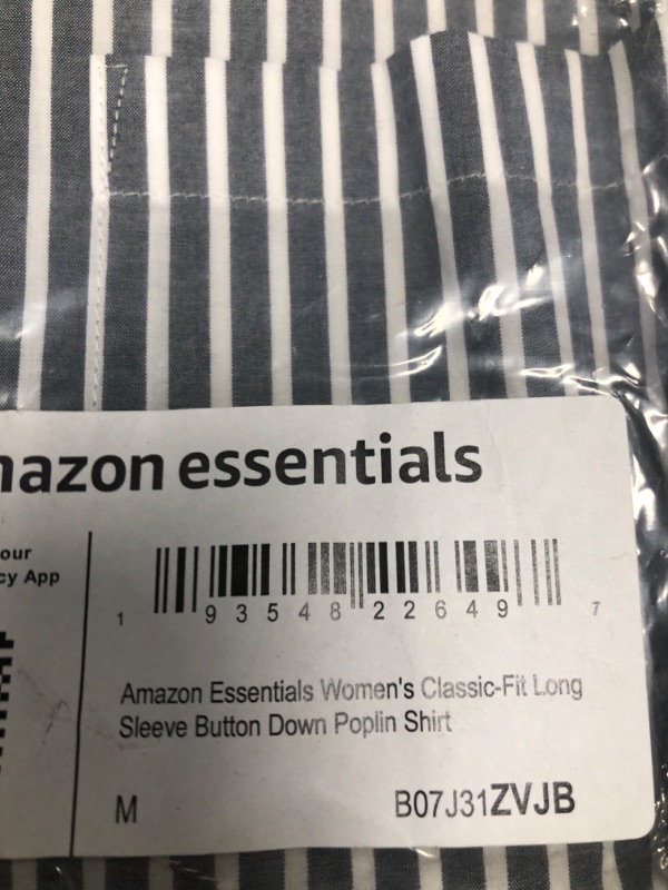 Photo 1 of Amazon Essentials Women's Classic-Fit Long-Sleeve Button-Down Poplin Shirt Medium Indigo, Stripe