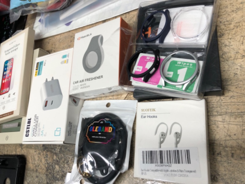 Photo 2 of ASSORTED BAG OF ACCESSORIES FOR PHONE/GALAXYWATCH5PROTECTOR/EAR HOOKS - 14 ITEMS