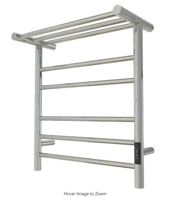 Photo 1 of 5-Bars Stainless Steel Wall Mounted Electric Towel Warmer Rack with Top Shelf in Polished Silver
