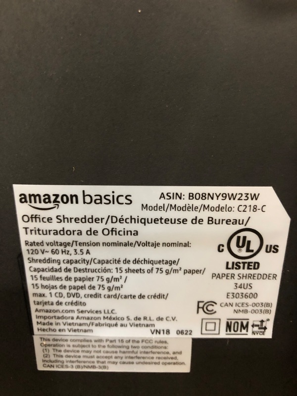 Photo 4 of Amazon Basics 15-Sheet Cross Cut Paper Shredder and Credit Card CD Shredder with 6 Gallon Bin 15 Sheet - new model Shredder