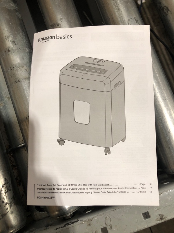 Photo 5 of Amazon Basics 15-Sheet Cross Cut Paper Shredder and Credit Card CD Shredder with 6 Gallon Bin 15 Sheet - new model Shredder