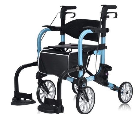 Photo 1 of 2 in 1 Rollator Transport Walker Chair Medical 4 Wheel Chair Combo with Seatwith Footrest
