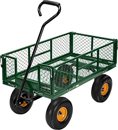 Photo 1 of *DAMAGE * SEE NOTES FOR DETAILS*  Heavy Duty 880 Lbs Capacity Mesh Steel Garden Cart Folding Utility Wagon with Removable Sides and 4.10/3.50-4 inch Wheels (Green)