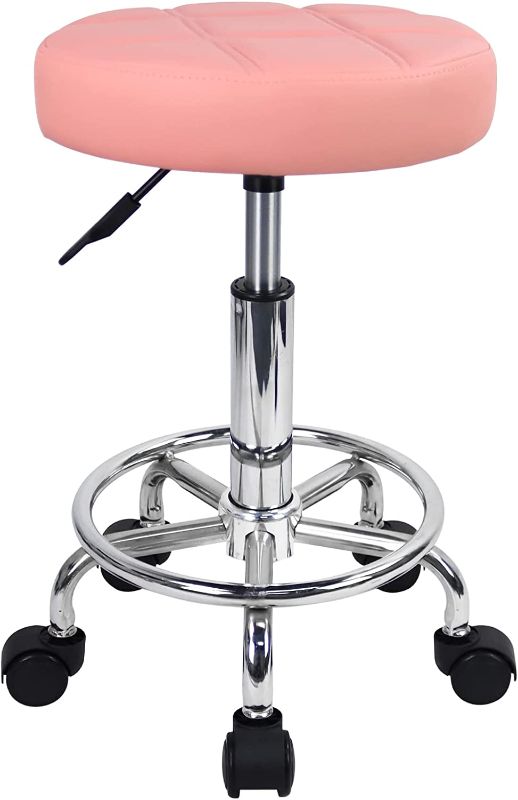 Photo 1 of (*STOCK PHOTO USED AS REFRENCE*) KKTONER Round Rolling Stool Chair PU Leather Height Adjustable Swivel Drafting Work SPA Shop Salon Stools with Wheels Office Chair (BLACK)