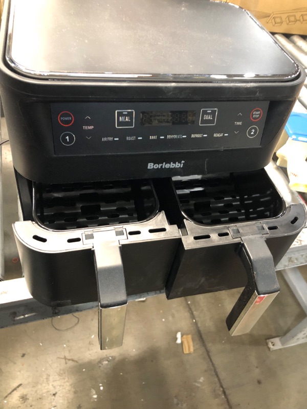 Photo 3 of **COATED IN DUST** 
Air Fryer, 8 Quart Dual Zone Air Fryers Oilless Cooker with 2 Independent Nonstick Frying Baskets, 6-in-1 Cooking Functions Airfryer, Black