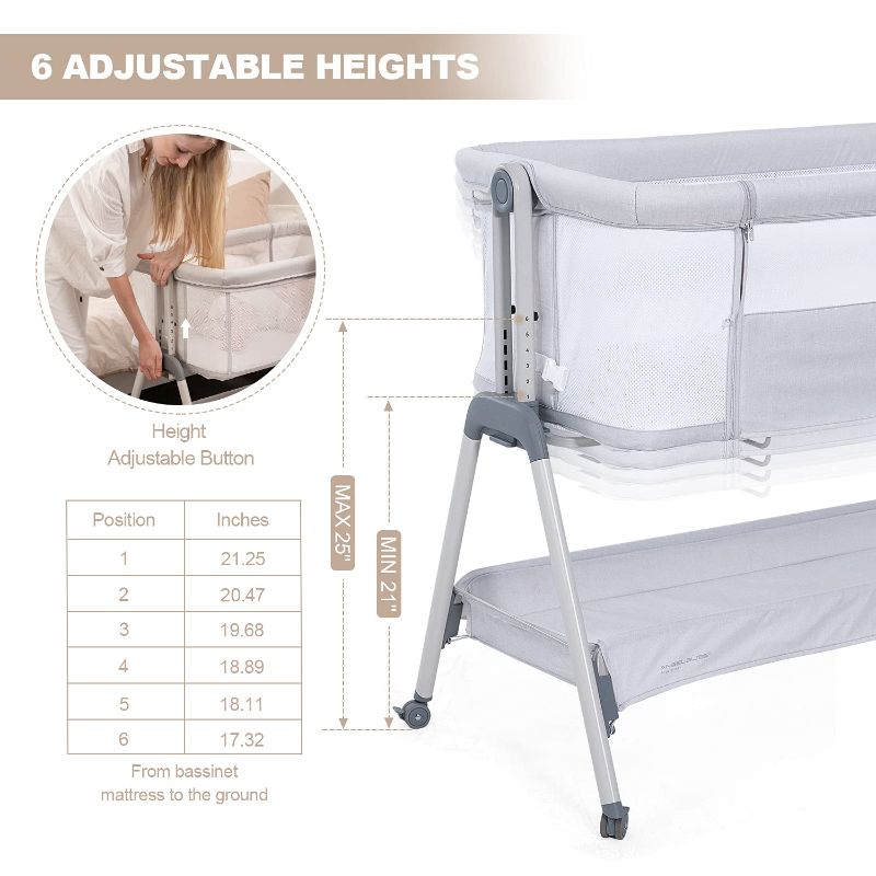 Photo 1 of 
ANGELBLISS Baby Bassinet Bedside Sleeper, Easy Folding Portable Bassinet for Baby with Wheels, Adjustable Height, Included Mattress