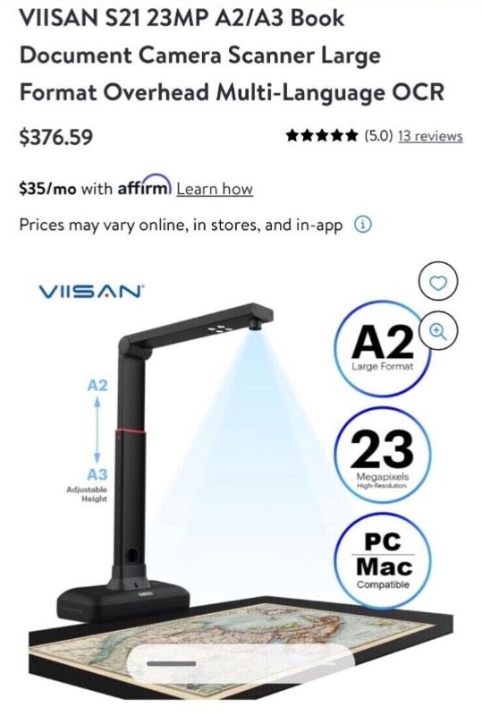 Photo 1 of Items Powers on****VIISAN S21 23MP A2/A3 Book Document Camera Scanner Large Format Overhead
