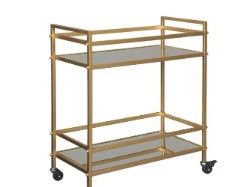 Photo 1 of  27”W x 14”D x 31.875”H Kailman Bar Cart in Gold FRame and Walnut MDF