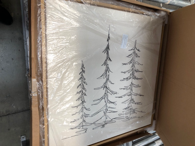 Photo 2 of 30" x 30" Sylvie Minimalist Evergreen Trees Sketch Framed Canvas Gray - Kate & Laurel All Things Decor

