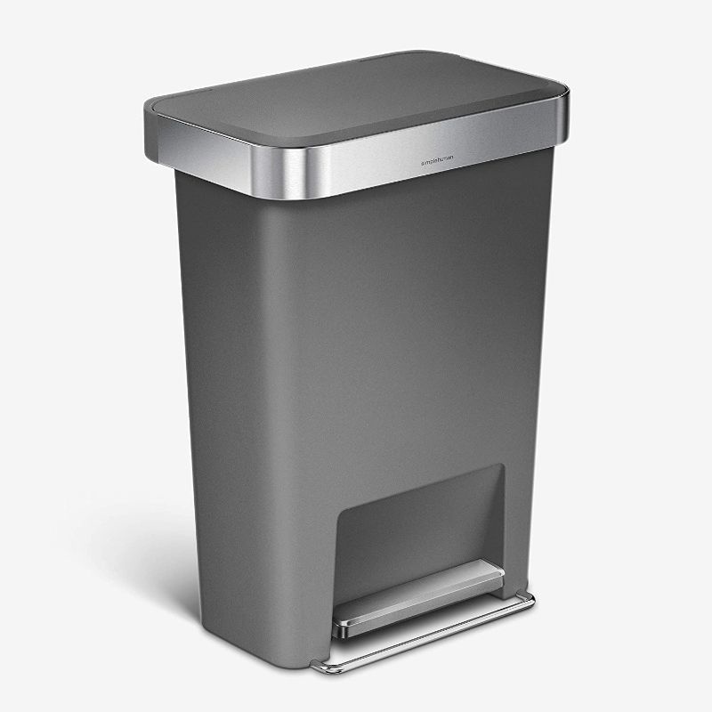 Photo 1 of simplehuman 45 Liter / 12 Gallon Rectangular Kitchen Step Trash Can with Soft-Close Lid, Grey Plastic
