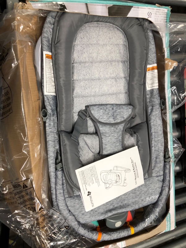 Photo 2 of **SMALL TEAR, SEE PHOTOS**
Summer 2-in-1 Bouncer & Rocker Duo (Light Gray Tweed) Convenient and Portable Rocker and Bouncer for Babies Includes Soft Toys and Soothing Vibrations