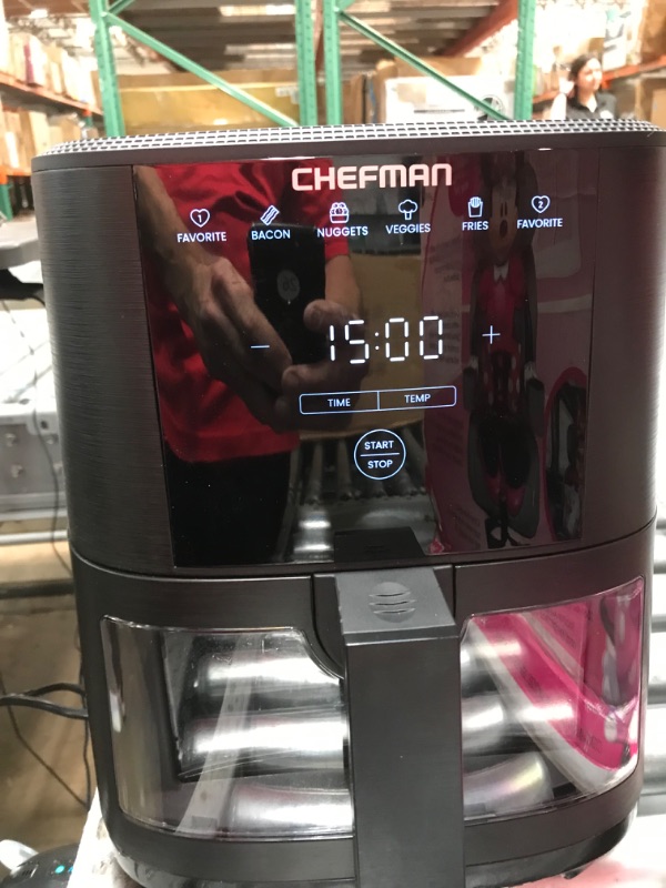 Photo 1 of CHEFMAN 5-Quart Digital Air Fryer with Temperature Probe, 8 Customizable Cooking Presets, Large Easy-View Window, Give Your Food an Extra Crispy Finish, Nonstick Dishwasher-Safe Basket & Tray, Black 5 Quart EasyView