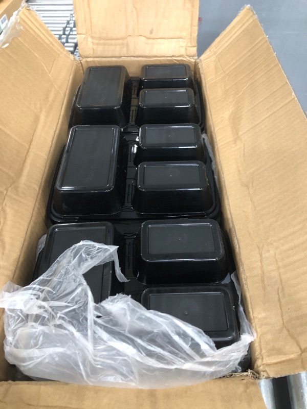 Photo 2 of [150Pack] 32oz Meal Prep Containers, Black Plastic Container, 3 Compartment Lunch Box, Bento Box, To go Food packaging, Reuseable