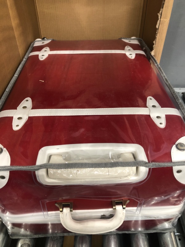 Photo 2 of Vintage Luggage Set of 2 Pieces with TSA Lock Cute Retro Trunk luggage (Cherry Red, 14inch & 28inch) Cherry red 14inch & 28inch