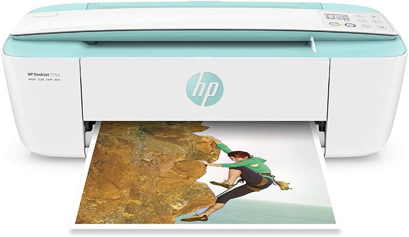 Photo 1 of HP DeskJet 3755 Compact All-in-One Wireless Printer, HP Instant Ink, Works with Alexa - Seagrass Accent (J9V92A)
