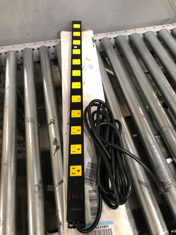 Photo 1 of Suraielec 12 Outlet Long Metal Power Strip, 15 FT Cord Surge Protector, Angled Flat Plug, Wide Spaced Outlet Power Bar, 15A Breaker, Wall Mountable, Industrial Heavy Duty for Work Bench, Shop, Garage 1 Pack