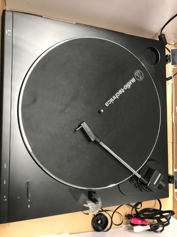 Photo 4 of Audio-Technica AT-LP60X-BK Fully Automatic Belt-Drive Stereo Turntable, Black, Hi-Fi, 2 Speed, Dust Cover, Anti-Resonance, Die-Cast Aluminum Platter