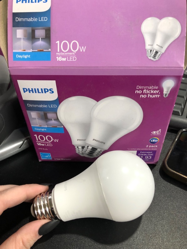 Photo 2 of 100-Watt Equivalent A19 Dimmable Energy Saving LED Light Bulb Daylight (5000K) (2-Pack)