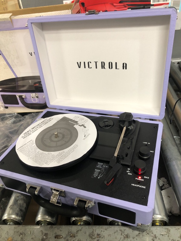Photo 1 of Victrola Vintage 3-Speed Bluetooth Portable Suitcase Record Player with Built-in Speakers | Upgraded Turntable Audio Sound | Lavender (VSC-550BT-LVG) Lavender/Silver Record Player