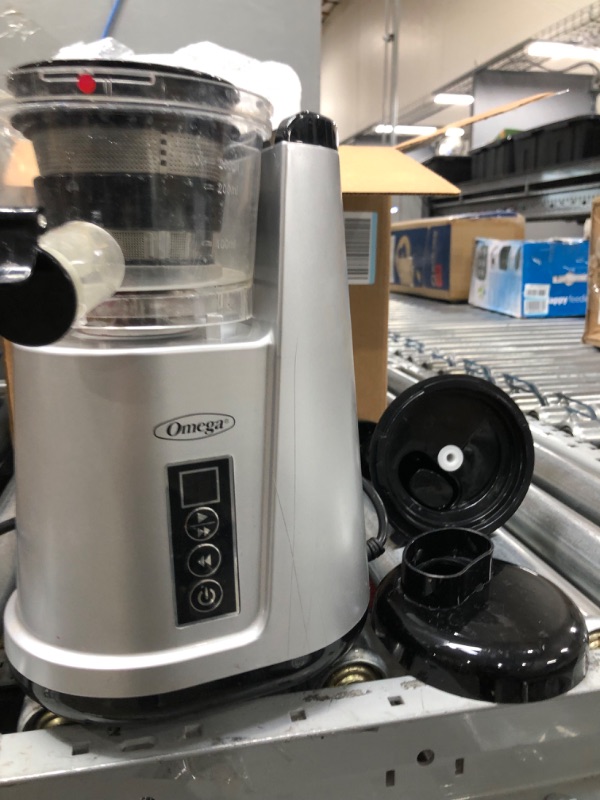 Photo 2 of **NON-FUNCTIONAL, PARTS ONLY**
Omega Juicer Cold Press 365 Vertical Slow Masticating Extractor for Fruits and Vegetables, BPA-Free, 65 RPM, 150-Watts, Silver 150-Watts Silver