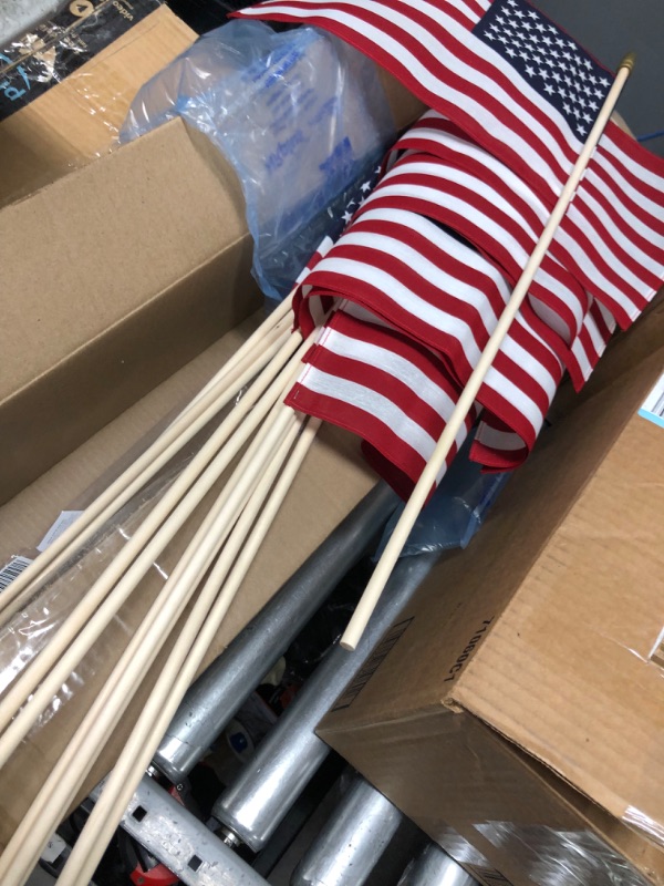 Photo 2 of **ONE FLAG MISSING**
Super Tough US Stick Flag 8" x 12"- 24" Wood Stick with Spear Tip - 12 Pack