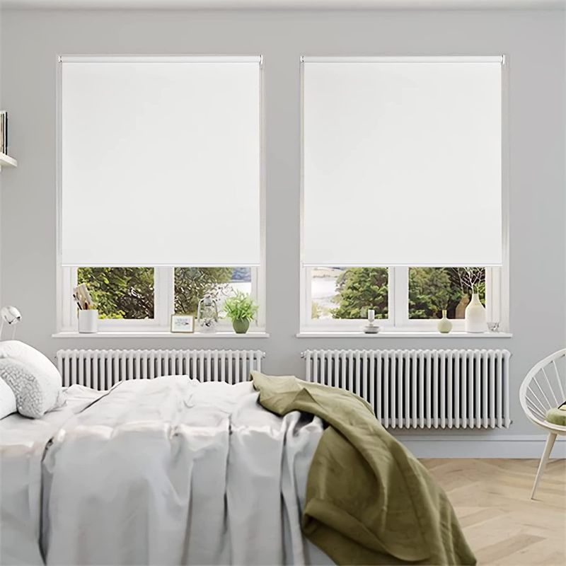 Photo 1 of **loose hardware*** CUCRAF Roller Shades for Windows, 100% Blackout Roller Window Shades for Home, Thermal Insulated Roller Blinds for Doors Bedroom Office, Sun Blocking, Easy to Install, Off White, 30" W x 75" H