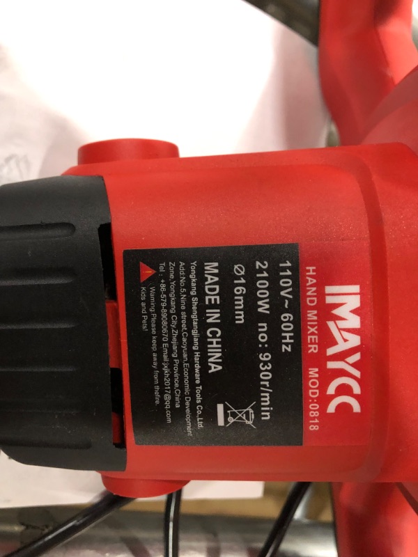 Photo 4 of IMAYCC Portable Concrete Mixers 2100W Adjustable 6 Speed Handheld Electric Concrete Cement Mixer Thinset Mortar Grout Plaster Paint Mixer Stirring Tool AC 110V 