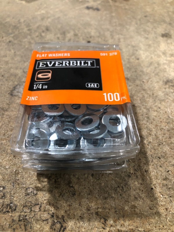 Photo 2 of Everbilt 1/4 in. Zinc-Plated SAE Flat Washer (100 per Pack) 3 pack