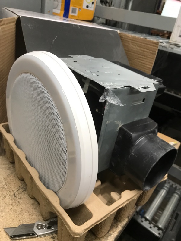 Photo 1 of Home Netwerks Decorative White 80 CFM Ceiling Mount Bluetooth Stereo Speaker Bathroom Exhaust Fan with LED Light