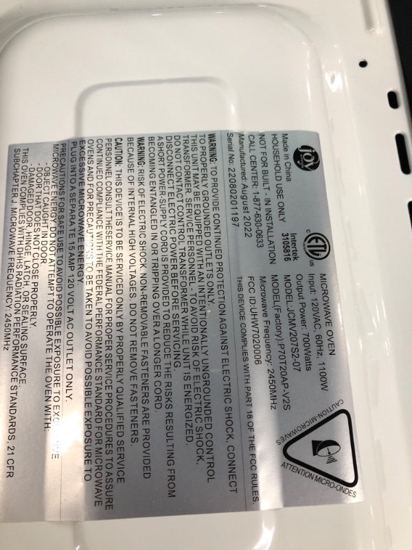 Photo 4 of ***TESTED/ TURNS ON*** JOY Kitchen Compact Countertop Microwave Oven with LED Display, 6 Auto-Preset Menus, Child Lock, Defrost & Express Cooking Features, Stainless Steel, 0.7 Cu. Ft. 700W, Sliver