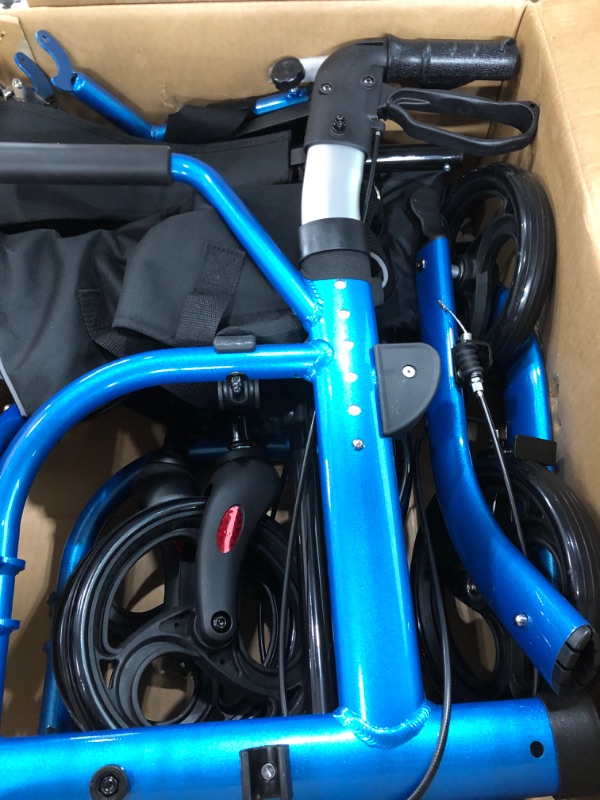 Photo 1 of 2 in 1 Rollator Walkers for Seniors with Padded Seat- Medical Transport Chair Walker with Adjustable Handle and Reversible Backrest (Blue)

