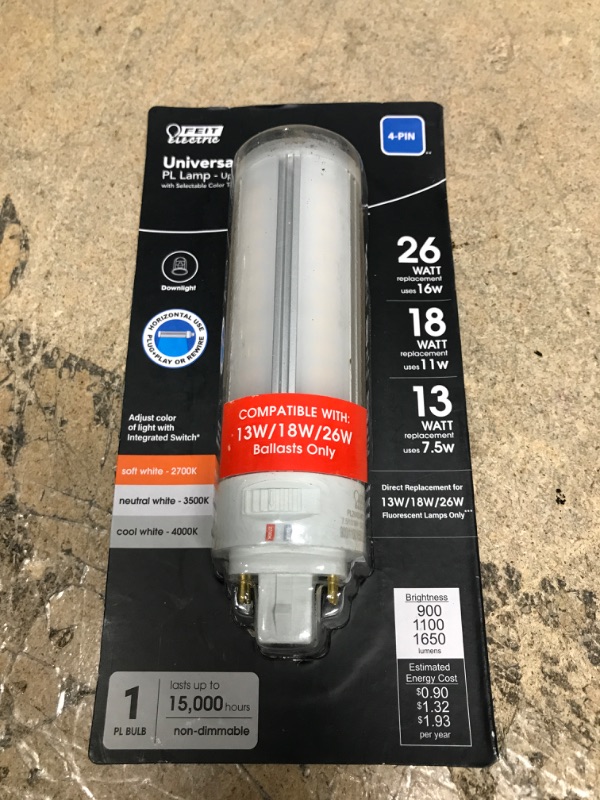 Photo 2 of 13-Watt/18-Watt/26-Watt Equivalent PL Horizontal 4-Pin Universal Color Select(2700K,3500K,4100K) LED Light Bulb (1-Bulb)