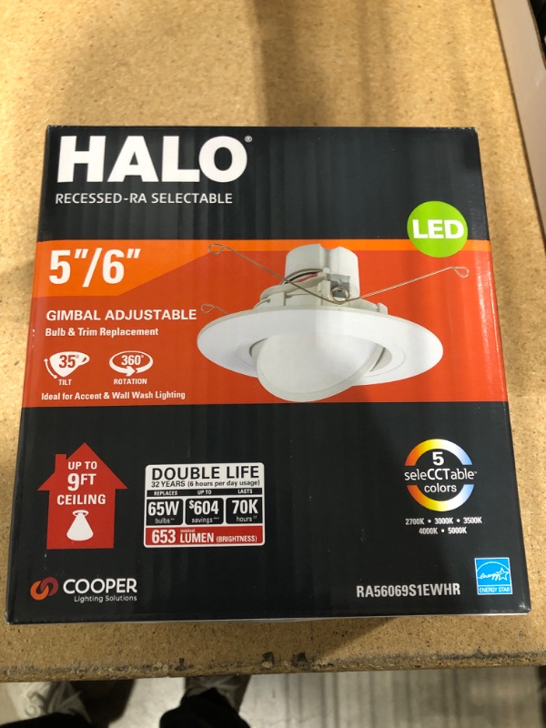 Photo 2 of HALO RA 5/6 Inch Retrofit Recessed Gimbal LED Light Selectable CCT (2700K-5000K) 600 Lumens White