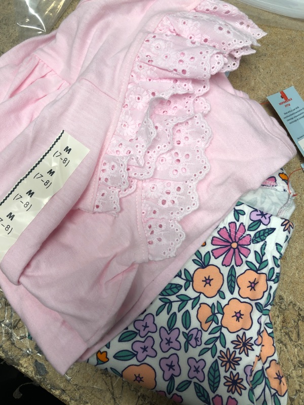 Photo 3 of (Size M 7/8) 
Cat & Jack Girl’s Knit Top with Eyelet Sleeves light violet lilac ( 2 of them) 
&
Cat & Jack Girl's  Fresh White Floral Leggings