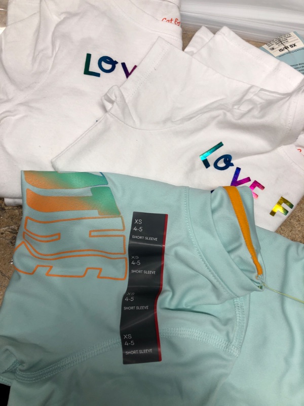 Photo 3 of (Size XS 4/5) 
All in Motion Kids Boys Breathe Smile Connect Mint Graphic Tee NWT
Cat & Jack Love Freely Shirt - White -(2 of them) 