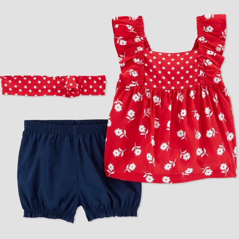 Photo 1 of Baby Girls' 2pc Floral Chambray Top & Bottom Set with Headband - Just One You® Made by Carter's Red/Navy (Size NB) 