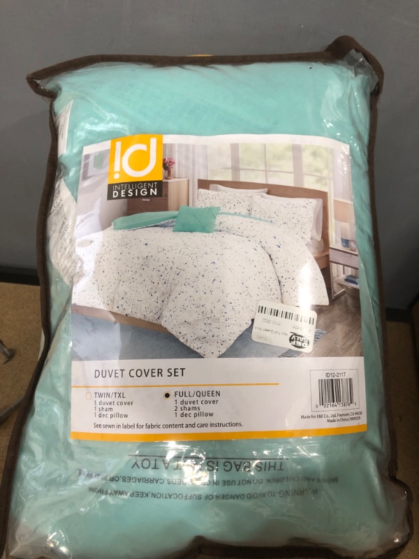 Photo 2 of 4pc Full/Queen Nicole Metallic Printed and Pintucked Duvet Cover Set Aqua Blue - Intelligent Design