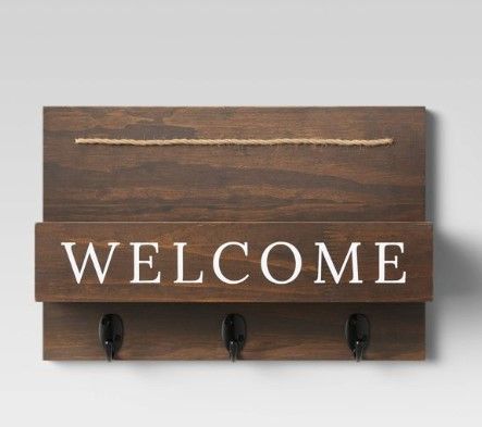 Photo 1 of 15" x 10" Wood Welcome Mail Station Walnut - Threshold™