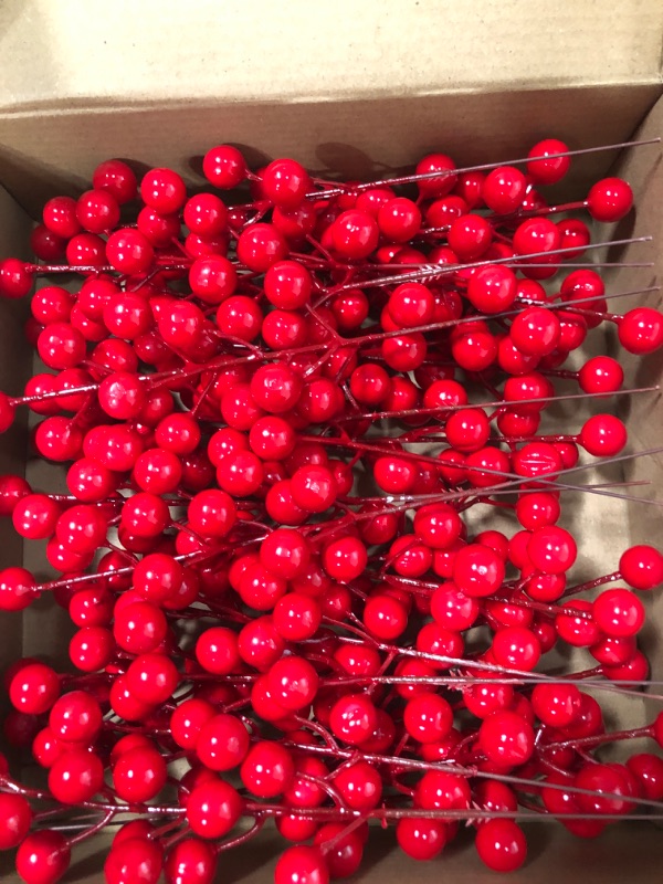 Photo 2 of 24pack Christmas Red Berries for Christmas Tree Decorations, Crafts, Wedding, Holiday Home Decor,7.9in Artificial Burgundy Berries,Christmas Picks for Tree,Holly Berry Stems 24Pack-Short