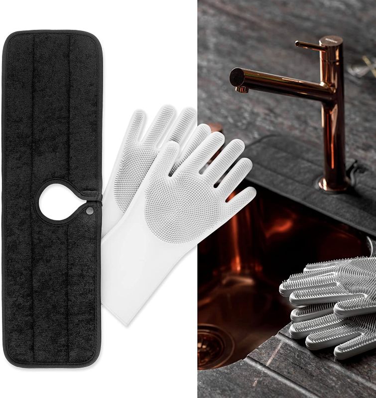 Photo 1 of 2 Pack kitchen faucet absorbent mat sink - splash guard drying catcher drip bathroom black microfiber dish water behind washable rug cloth counter sinkmat backsplash countertop protector waterproof marble
