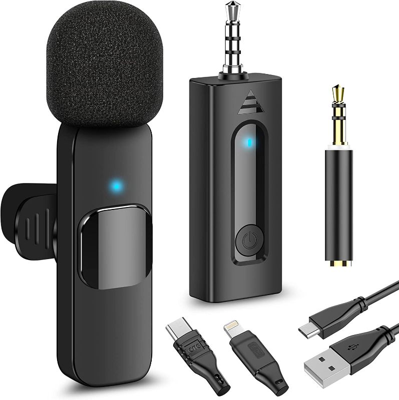 Photo 1 of *Stock Photo For Reference* Professional Wireless Lavalier Microphone for iPhone, Android Phone, Camera - Recording Omnidirectional Condenser Mic Ultra Low Delay, Lapel Noise canceling Mic for Video YouTube Interview Tiktok Vlog
