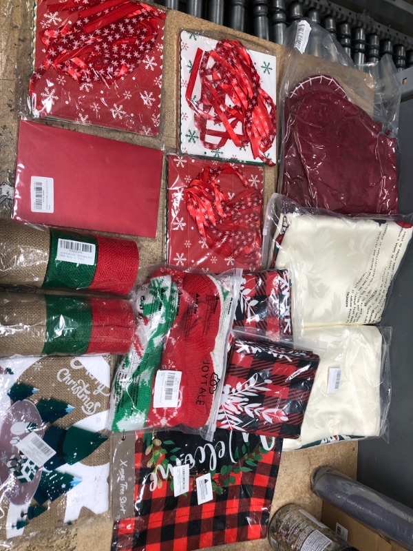 Photo 1 of 14 Item Christmas Bundle- Decorations, Gift Boxes, Table Cloths, Stockings, etc..See Photos* 