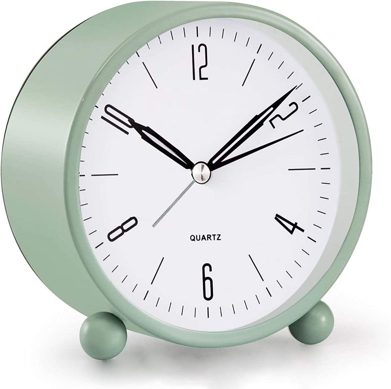 Photo 1 of *Stock Photo For Reference* Analog Alarm Clock, 4 inch Super Silent Non Ticking Small Clock with Night Light, Battery Operated, Simply Design, for Bedroon, Bedside, Desk, (Green)
