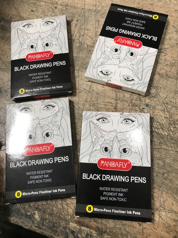 Photo 1 of 4 pack - PANDAFLY Black Micro-Pen Fineliner Ink Pens - Precision Multiliner Pens for Artist Illustration, Sketching, Technical Drawing, Manga, Scrapbooking, 8 Size