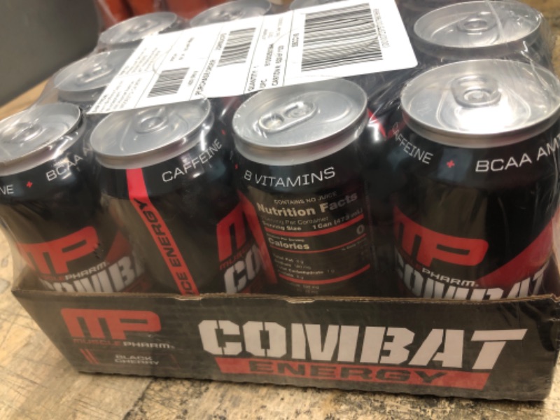 Photo 2 of *** 12/30/2023 *** MusclePharm Combat Energy Drink 16oz (Pack of 12) - Black Cherry - Sugar Free Calories Free - Perfectly Carbonated with No Artificial Colors or Dyes