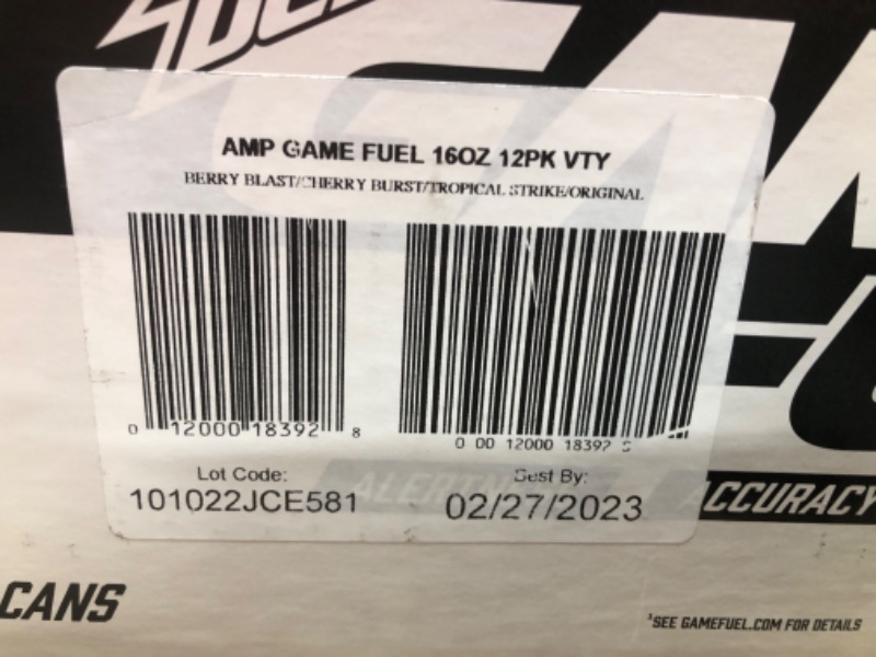 Photo 3 of *** EXP 02/27/2023 *** Mountain Dew Game Fuel, 4 Flavor Variety Pack, 16oz Cans (12 Pack), Vitamins A + B (Packaging May Vary)