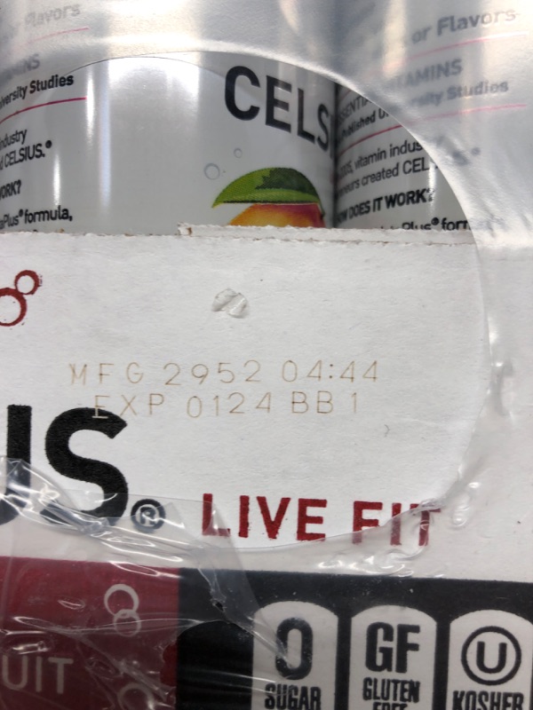 Photo 3 of *** EXP 01/24 *** CELSIUS Sparkling Mango Passionfruit, Functional Essential Energy Drink 12 Fl Oz (Pack of 12) Sparking Mango Passionfruit 12 Fl Oz (Pack of 12)