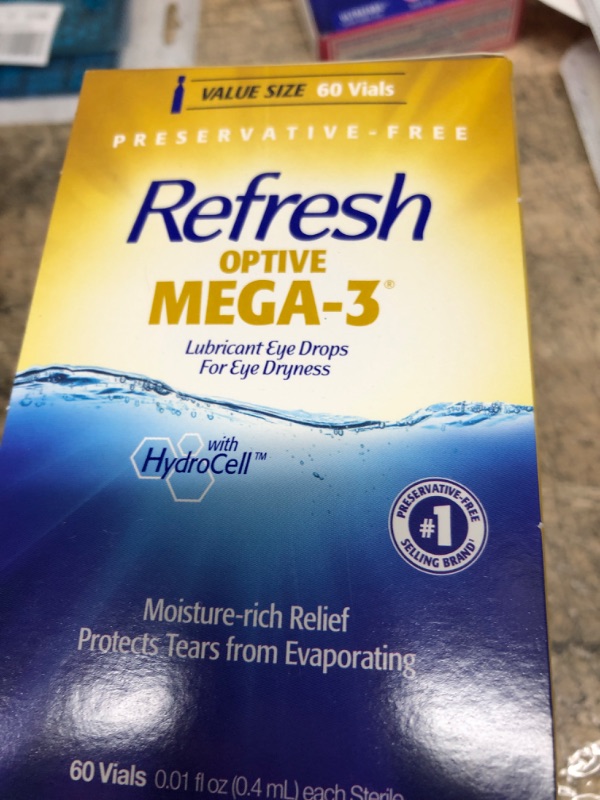 Photo 3 of  *** EXP MAY 2023 *** Refresh Optive Mega-3 Lubricant Eye Drops, Preservative-Free, 0.01 Fl Oz Single-Use Containers, 60 Count 60 Count (Pack of 1)