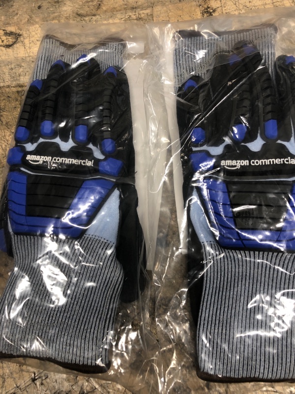 Photo 2 of 2 QTY *** AmazonCommercial 18G Goldsilk & Sandy Nitrile Gloves with Impact Protection on Back (Blue/Black), Size L, 1-Pair Large (Pack of 1) 1-Pair